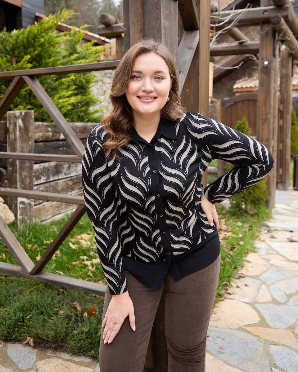 Chemise Noire Motif Ondulé