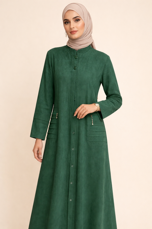 Abaya Faux Daim avec poche zippée